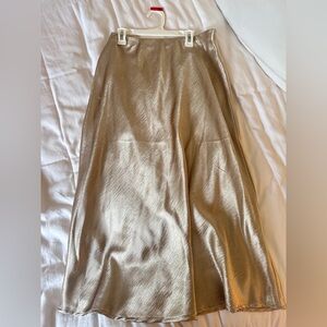 Gold Satin Midi Skirt